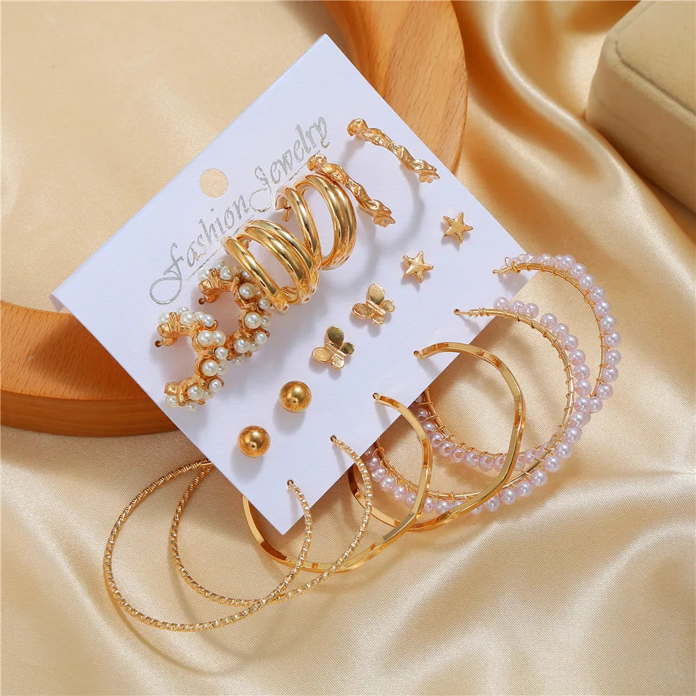 6 Pairs Hoop Pearl Earring Set For Women Vintage Jewelry