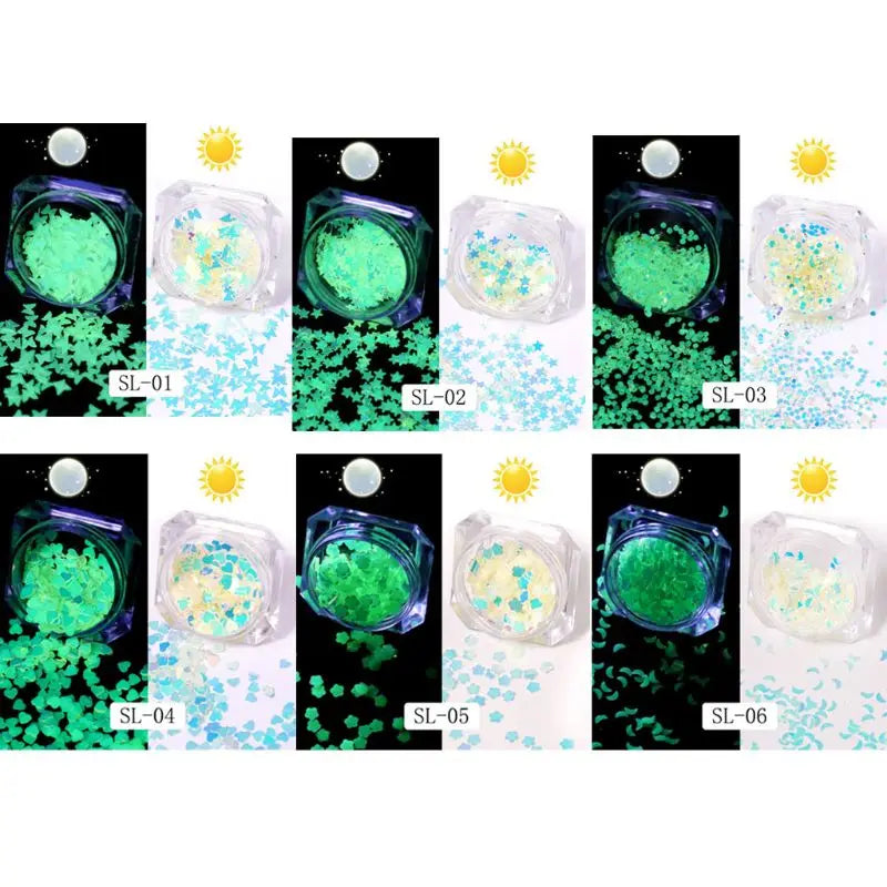 6 Bottle Luminous Sequins Glow In the Dark Glitters Resin Jewelry Findings