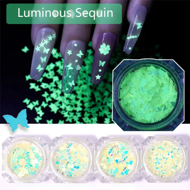 6-Bottle Glow-In-The-Dark Glitters Resin Jewelry Nail Art Craft Tools