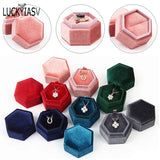 Velvet Double Ring Box Hexagon Wedding Ring Box with Detachable Lid Box