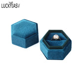 Velvet Double Ring Box Hexagon Wedding Ring Box with Detachable Lid Box