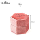 Velvet Double Ring Box Hexagon Wedding Ring Box with Detachable Lid Box