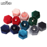Velvet Double Ring Box Hexagon Wedding Ring Box with Detachable Lid Box