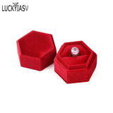 Velvet Double Ring Box Hexagon Wedding Ring Box with Detachable Lid Box