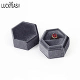 Velvet Double Ring Box Hexagon Wedding Ring Box with Detachable Lid Box