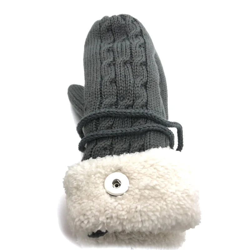 Christmas Gloves 18mm Snap Button Knitted Gloves Charms Jewelry Women Gift