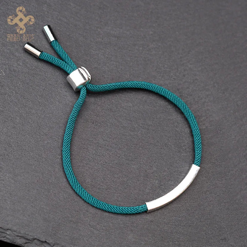 925 Silver Bar Braided Rope Bracelet for Men Women