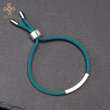 925 Silver Bar Braided Rope Bracelet for Men Women