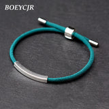 925 Silver Bar Braided Rope Bracelet for Men Women