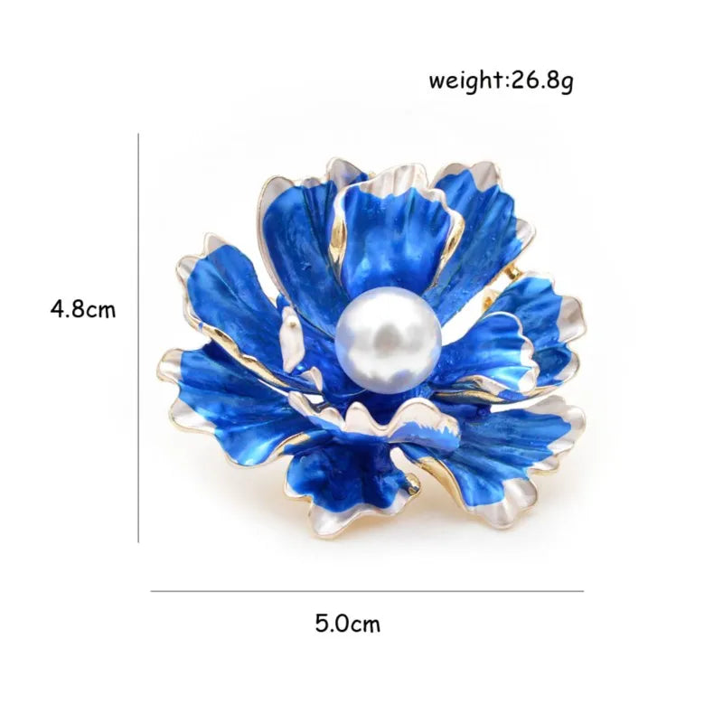 Enamel Peony Flowers Brooches for Women Wedding Pearl Pins Coat Accessories