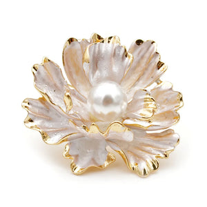 Enamel Peony Flowers Brooches for Women Wedding Pearl Pins Coat Accessories