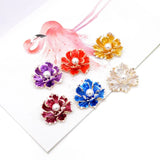 Enamel Peony Flowers Brooches for Women Wedding Pearl Pins Coat Accessories