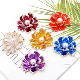 Enamel Peony Flowers Brooches for Women Wedding Pearl Pins Coat Accessories