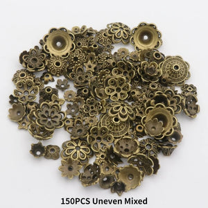 Tibetan Flower Metal Spacer End Bead Caps - 6 Colors Mix Sizes