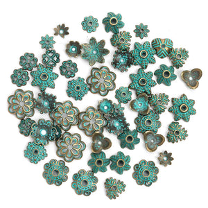 Tibetan Flower Metal Spacer End Bead Caps - 6 Colors Mix Sizes
