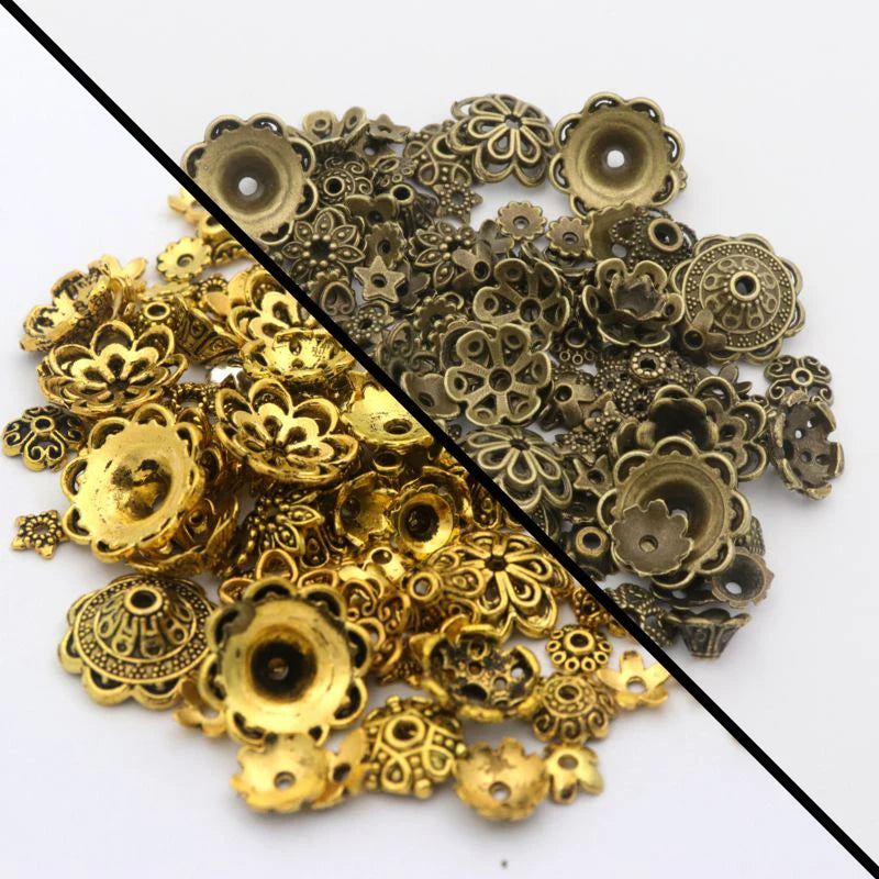Tibetan Flower Metal Spacer End Bead Caps - 6 Colors Mix Sizes