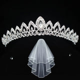 Crystal Bridal Tiara Crown and Veil with Comb Wedding Head Jewelry