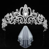 Crystal Bridal Tiara Crown and Veil with Comb Wedding Head Jewelry