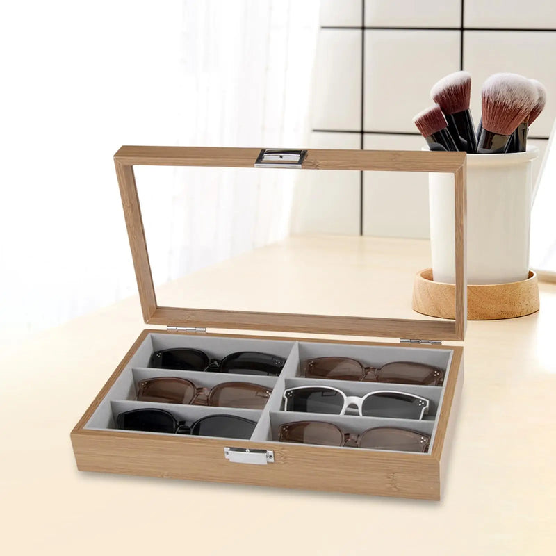 Wooden Sunglasses Organizer Display Case with Drawer
