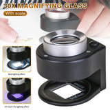 6 LED UV 30X Magnifying Glass Optical Glass Lens Coin Stamps Loupe Magnifier