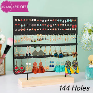 Metal Earring Holder Jewelry Organizer with Wood Base Tray