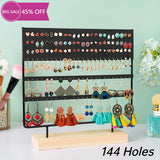 Metal Earring Holder Jewelry Organizer with Wood Base Tray