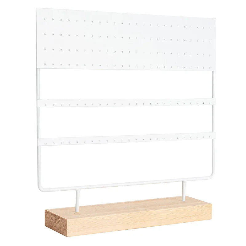 Metal Earring Holder Jewelry Organizer with Wood Base Tray