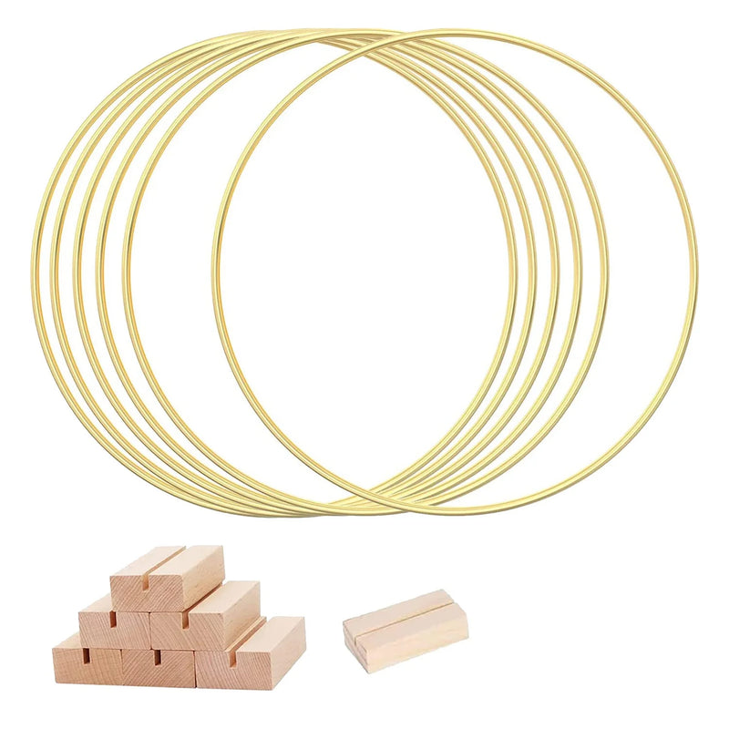 6 PCS 12 Inch Metal Hoop Centerpiece with Wood Holder Stands