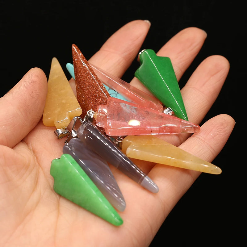 6 PCS Malaysian Jade Stone Pointed Pendant DIY Jewelry Making Accessory