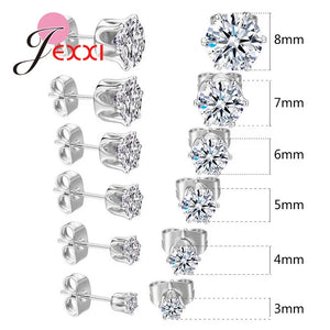 6 Pairs 925 Silver Rhinestone Stud Earrings for Man Woman Mix Size