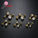 6 Pairs 925 Silver Rhinestone Stud Earrings for Man Woman Mix Size