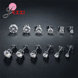 6 Pairs 925 Silver Rhinestone Stud Earrings for Man Woman Mix Size