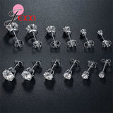 6 Pairs 925 Silver Rhinestone Stud Earrings for Man Woman Mix Size