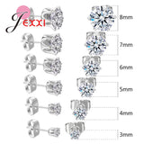 6 Pairs 925 Silver Rhinestone Stud Earrings for Man Woman Mix Size