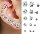 6 Pairs 925 Silver Rhinestone Stud Earrings for Man Woman Mix Size