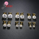 6 Pairs 925 Silver Rhinestone Stud Earrings for Man Woman Mix Size