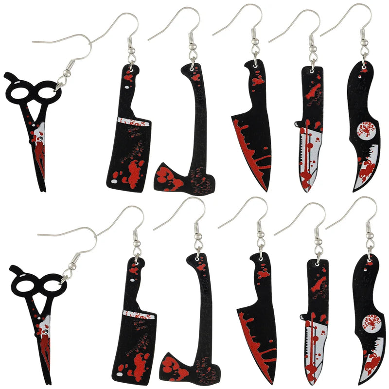 6 Pairs Halloween Gothic Earrings Acrylic Scissor Print Jewelry