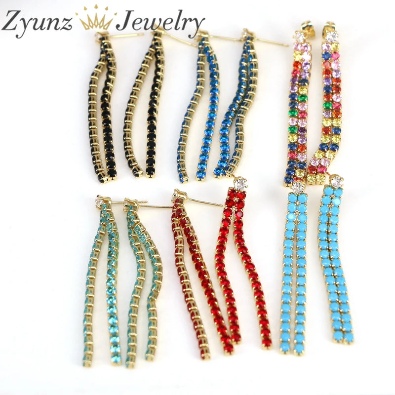 6 Pairs Zircon Tassel Earrings for Women