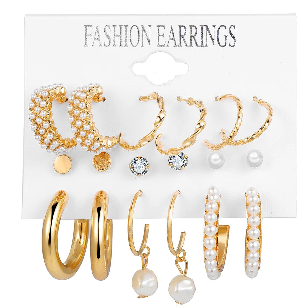 6 Pairs Pearl Hoop Earrings Set Vintage Circle Butterfly Heart Piercing Earrings