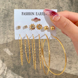 6 Pairs Pearl Hoop Earrings Set Vintage Circle Butterfly Heart Piercing Earrings