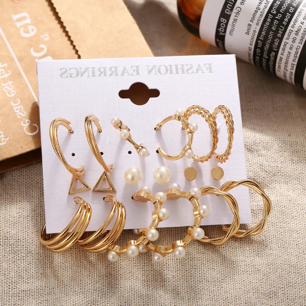 6 Pairs Pearl Hoop Earrings Set Vintage Circle Butterfly Heart Piercing Earrings