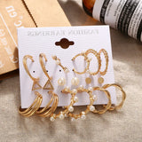 6 Pairs Pearl Hoop Earrings Set Vintage Circle Butterfly Heart Piercing Earrings