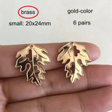 6 Pairs Gold Brass Leaf Charms Big & Small Hollow Leaf Pendant Jewelry