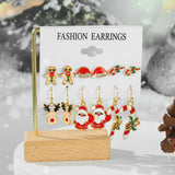 6 Pairs/Set Christmas Earrings Santa Claus Elk Snowflake Snowman Tree Jewelry