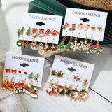 6 Pairs/Set Christmas Earrings Santa Claus Elk Snowflake Snowman Tree Jewelry