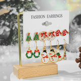 6 Pairs/Set Christmas Earrings Santa Claus Elk Snowflake Snowman Tree Jewelry