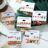 6 Pairs/Set Christmas Earrings Santa Claus Elk Snowflake Snowman Tree Jewelry