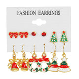 6 Pairs/Set Christmas Earrings Santa Claus Elk Snowflake Snowman Tree Jewelry
