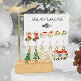6 Pairs/Set Christmas Earrings Santa Claus Elk Snowflake Snowman Tree Jewelry