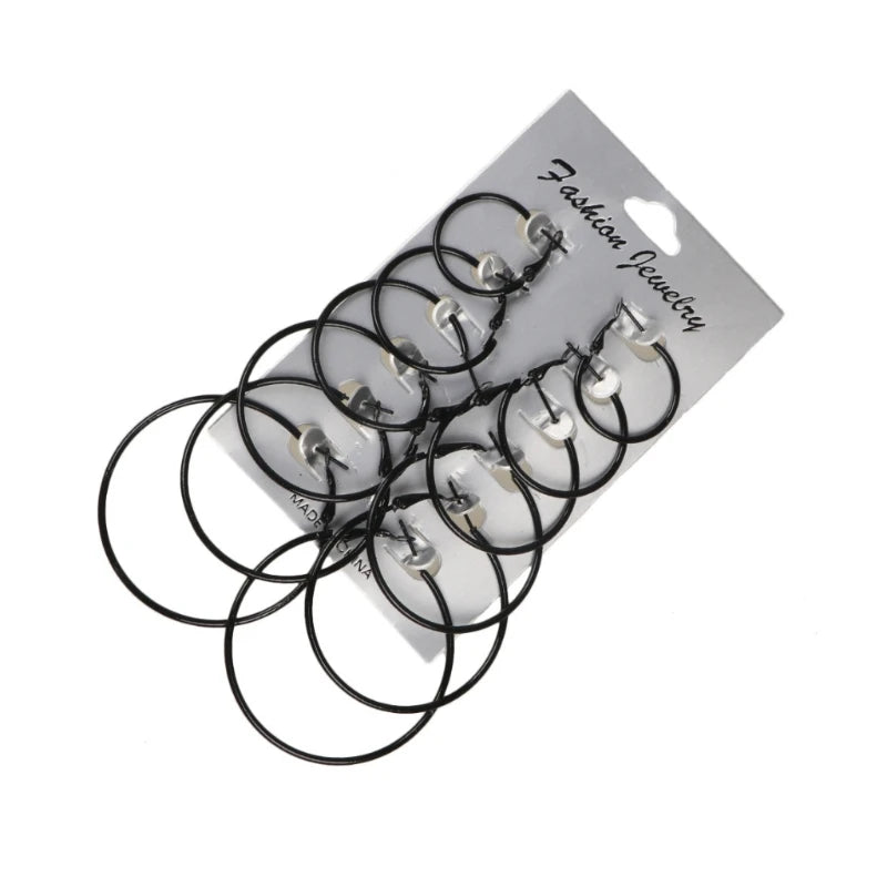 6 Pairs Circle Charm Drop Earrings Women Party Jewelry